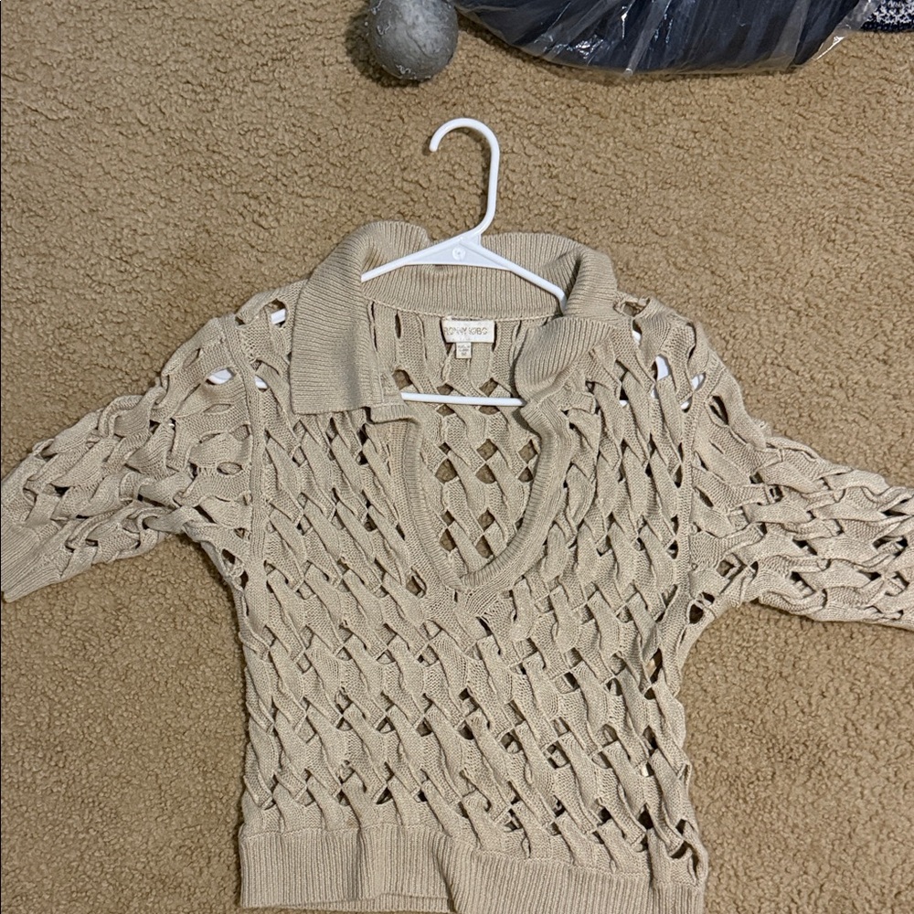 Ronny Kobo Collection Beige V-Neck Sweater